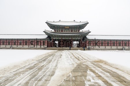 beautiful gyeongbok palace in soul, south korea - under snow, winter Stock photo © jarin13