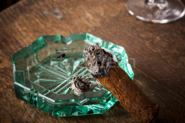 cigar with ashtray and alcohol drink in background Stock photo © jarin13