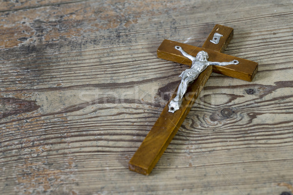 Schönen alten Kreuz jesus Holzboden Holz Stock foto © jarin13