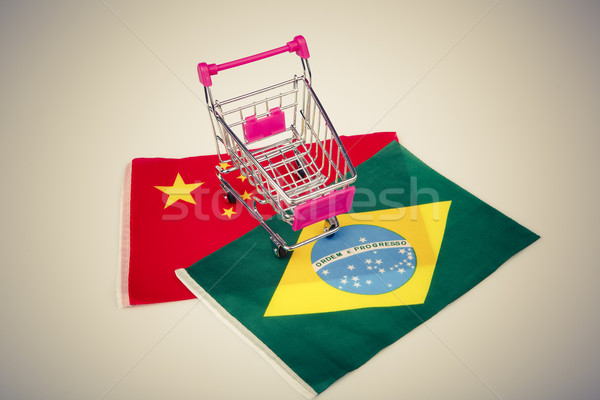 Shopping cart with Brasil and China flag Stock photo © jarin13