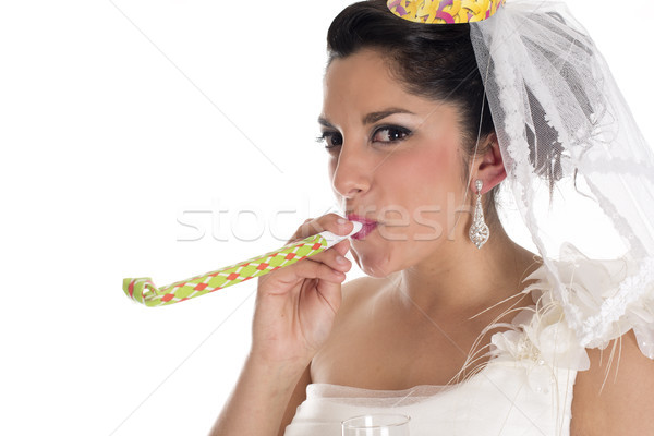 Menyasszony fúvó ünnepel esküvő nap buli Stock fotó © jarp17