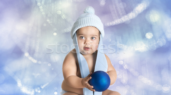 Natal azul little girl jogar bola bebê Foto stock © jarp17