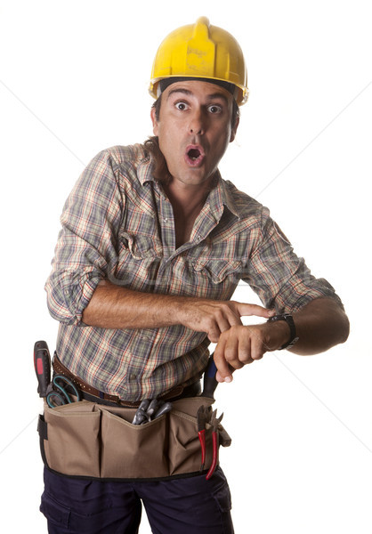 Foto stock: Retrasar · hombre · uno · trabajador · de · la · construcción · tarde