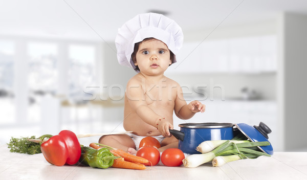 Chef bebê cozinha pequeno delicioso alimentação saudável Foto stock © jarp17