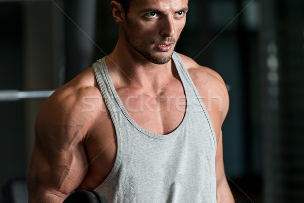 Man In The Gym Exercising Biceps With Dumbbells Stock photo © Jasminko