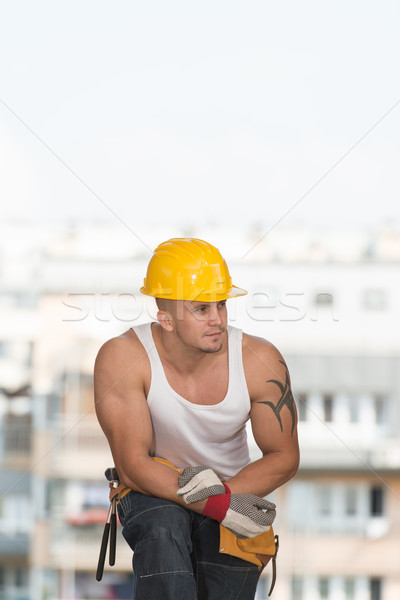 Pracownik budowlany przerwie pracy relaks świeże powietrze Zdjęcia stock © Jasminko