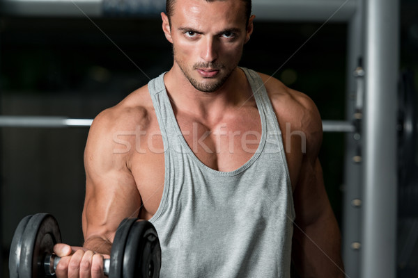 Man In The Gym Exercising Biceps With Dumbbells Stock photo © Jasminko