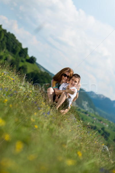 mother with son sitting and spreading love Stock photo © Jasminko