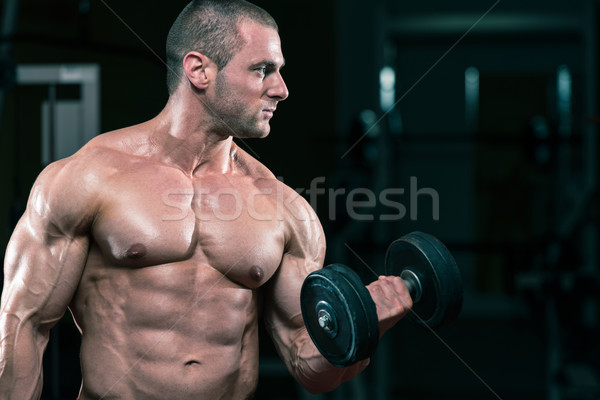 Stockfoto: Gespierd · man · zwaar · gewicht · oefening · biceps