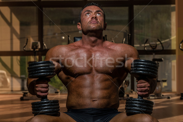 Foto stock: Masculino · musculação · pesado · peso · exercer