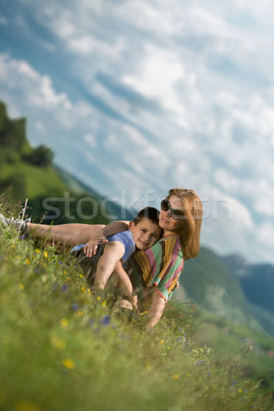 mother with son sitting and spreading love Stock photo © Jasminko