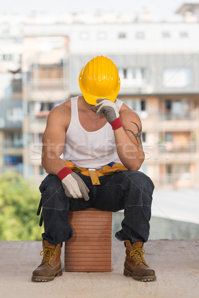 Zmęczony budowniczy cegły pracownik budowlany relaks Zdjęcia stock © Jasminko