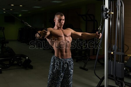 Stock fotó: érett · testépítő · testmozgás · bicepsz · súlyzó · érett · férfi