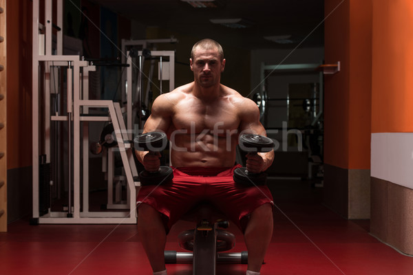 Bodybuilder Exercising Biceps With Dumbbells Stock photo © Jasminko