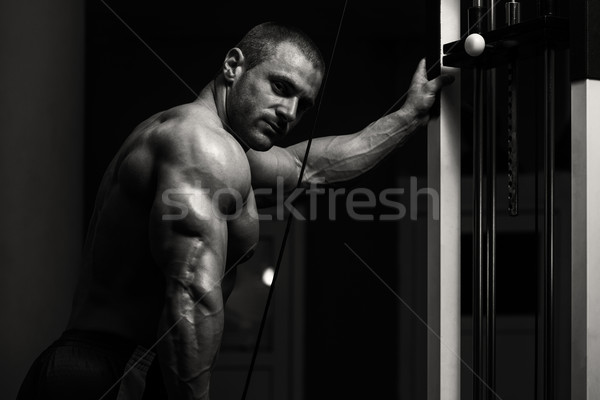 Kulturysta wykonywania triceps młodych ciężki masy Zdjęcia stock © Jasminko