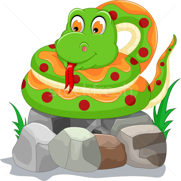 Stock photo: cute snake cartoon on the stone