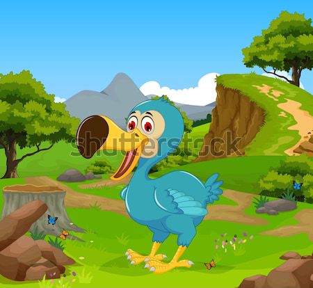 cute peacock cartoon in the jungle with landscape background Stock photo © jawa123
