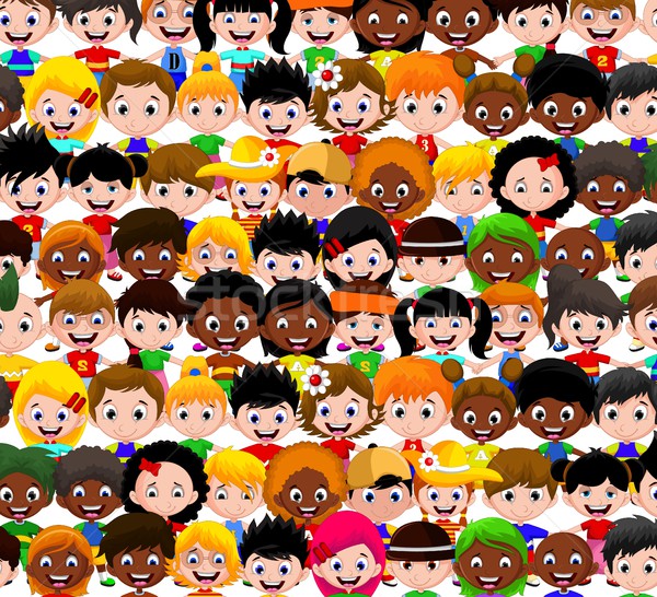 Foto stock: Feliz · ninos · Cartoon · colección · grupo · diversión