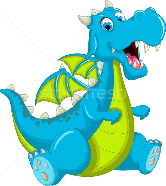 Blu Dragon cartoon seduta Foto d'archivio © jawa123