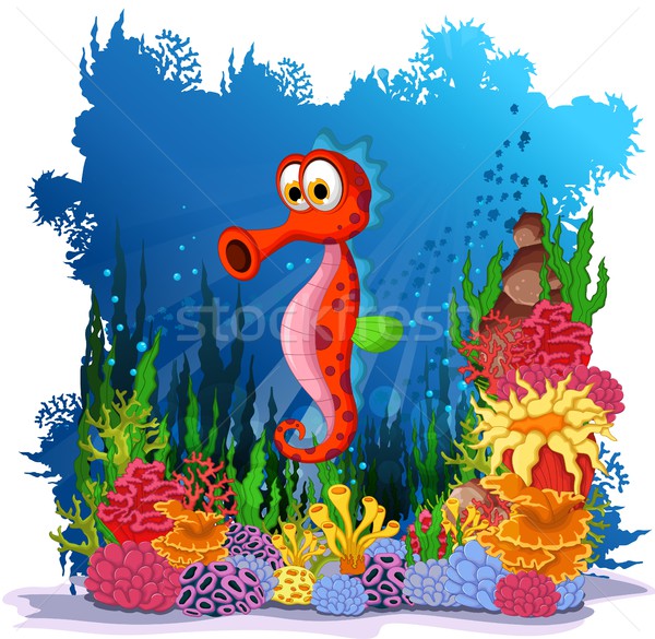Stock photo: funny seahorse with sea life background