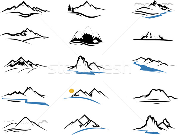 Góry ikona cartoon projektu Pokaż charakter Zdjęcia stock © jawa123