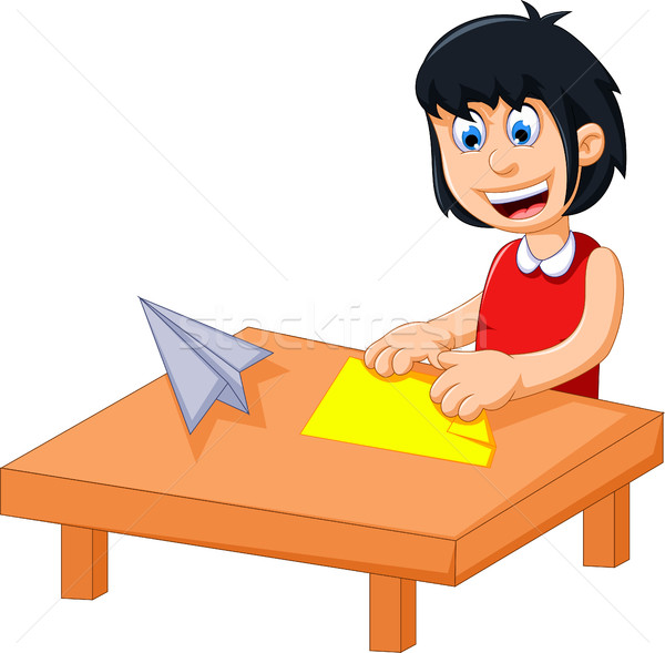 funny little girl cartoon playing folding paper Stock photo © jawa123