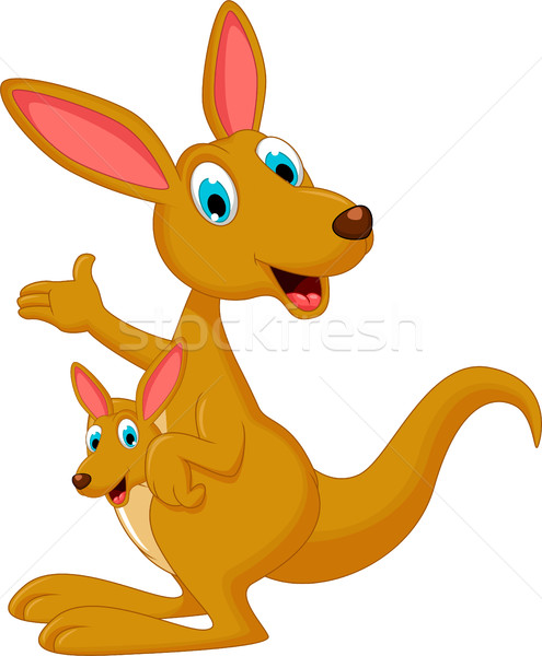 cartoon kangaroo waving and carrying a cute Joey Stock photo © jawa123