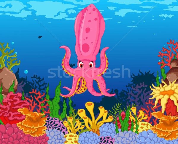 funny calamari squid with beauty sea life background Stock photo © jawa123