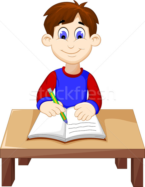 funny Boy cartoon writing above a desk Stock photo © jawa123