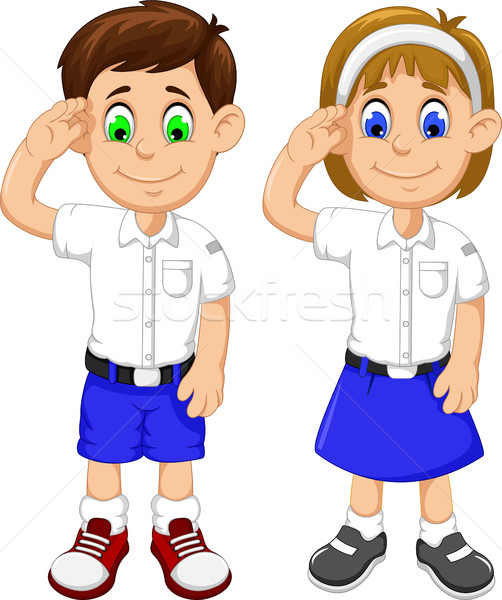 Stock photo: cute two students cartoon respectful