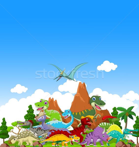 Stock photo: Dinosaur cartoon with landscape background