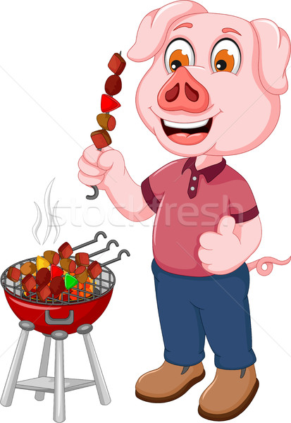 funny pig cartoon making satay Stock photo © jawa123