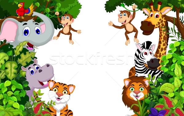 funny animal cartoon with forest background Stock photo © jawa123