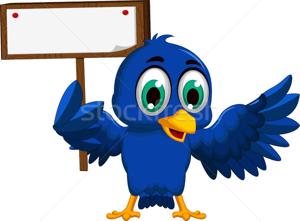 cute blue bird cartoon holding blank board Stock photo © jawa123