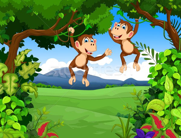 Macaco Desenho Animado Colorido Clipart Ilustração Design Floresta