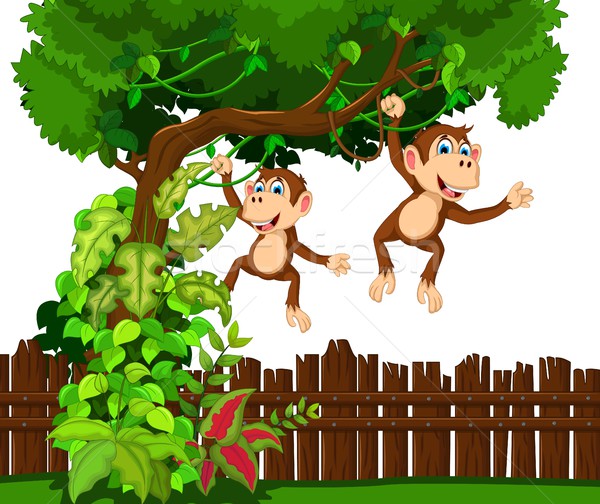 happy monkey cartoon in the garden Stock photo © jawa123