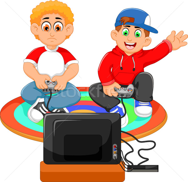 funny two boys playing playstation Stock photo © jawa123