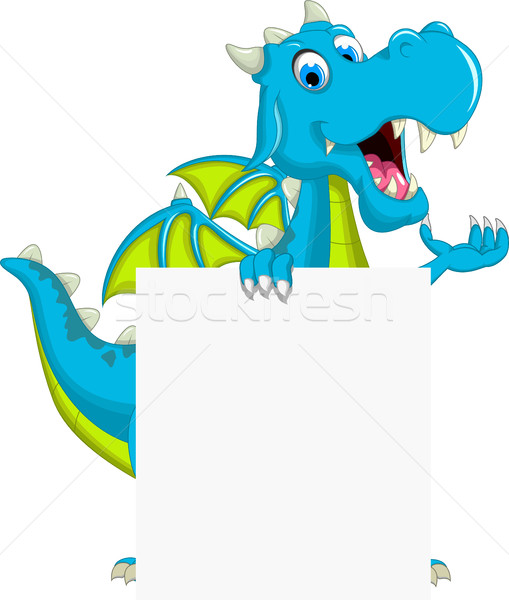 blue dragon cartoon holding blank sign Stock photo © jawa123
