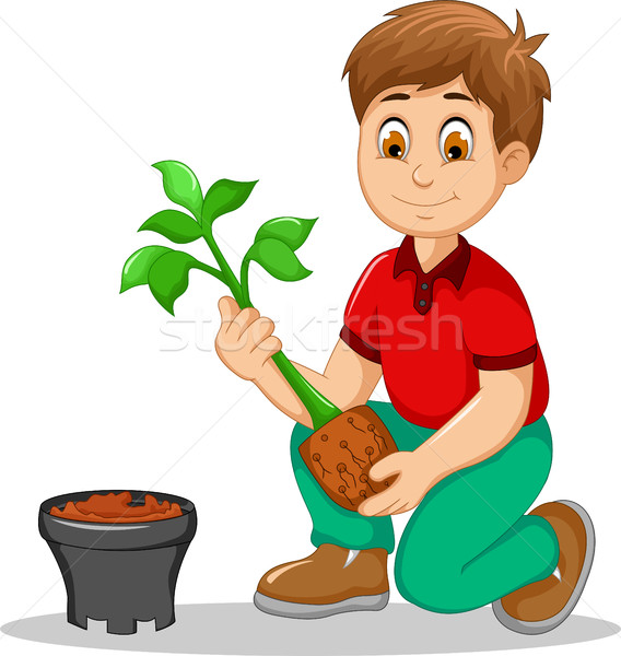 Cute mężczyzn cartoon przenieść roślin worek Zdjęcia stock © jawa123