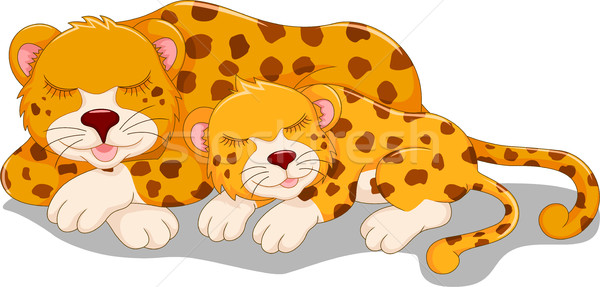 Stock photo: funny cheetah cartoon with her baby