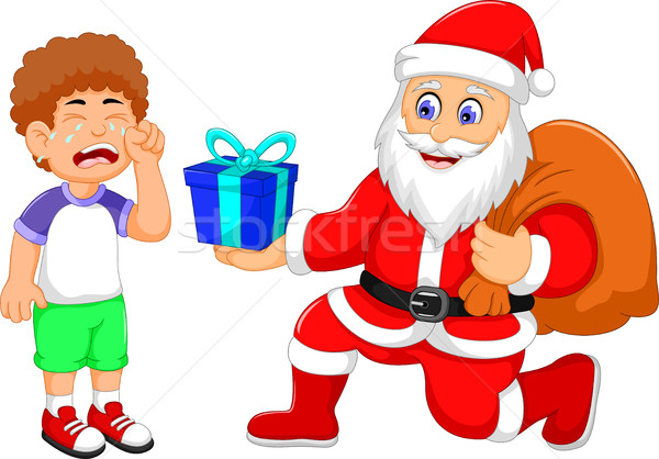 funny Santa Claus cartoon giving a gifts to little boy crying Stock photo © jawa123