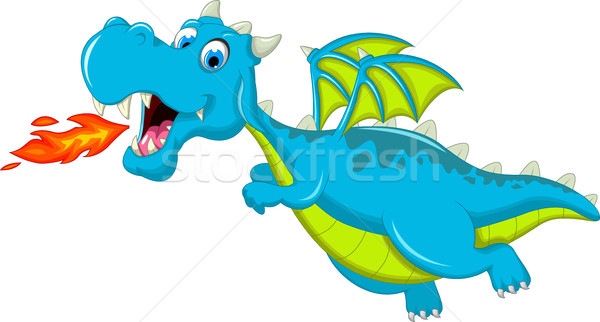 Bleu dragon cartoon battant feu Photo stock © jawa123