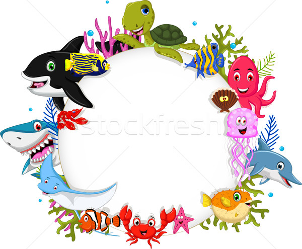 cartoon sea animals with blank sign for you design Stock photo © jawa123