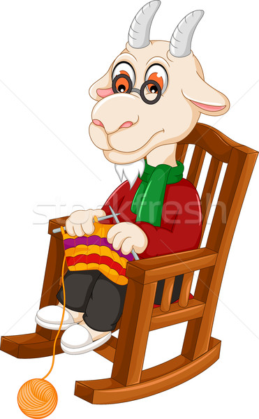 funny goat cartoon knitting on a rocking chair Stock photo © jawa123