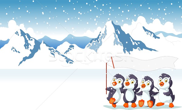 Funny Pingwin cartoon banderą śniegu Zdjęcia stock © jawa123