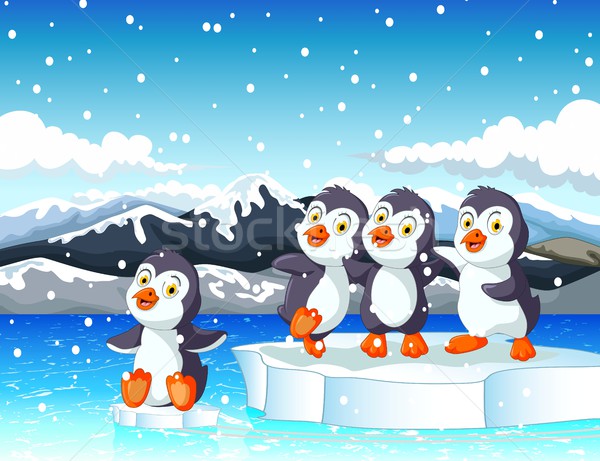 funny penguins cartoon with snow mountain background Stock photo © jawa123