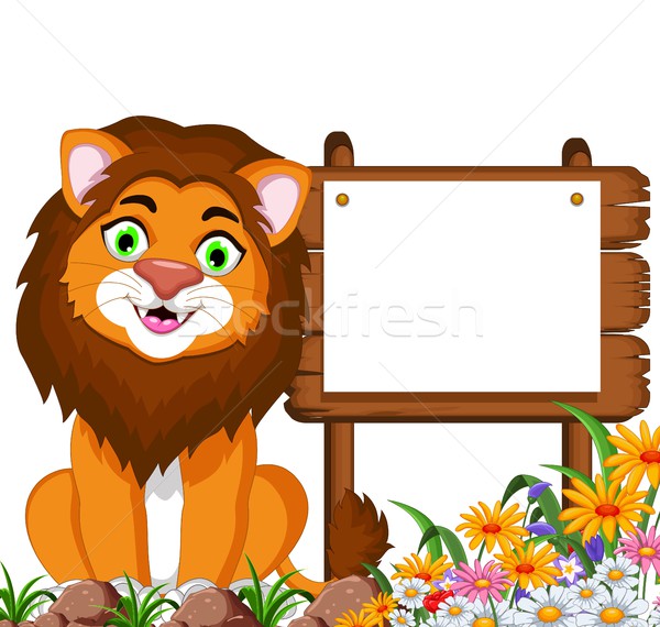 Lion cartoon posant fleurs sourire [[stock_photo]] © jawa123