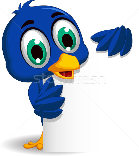 cute blue bird cartoon holding blank sign Stock photo © jawa123