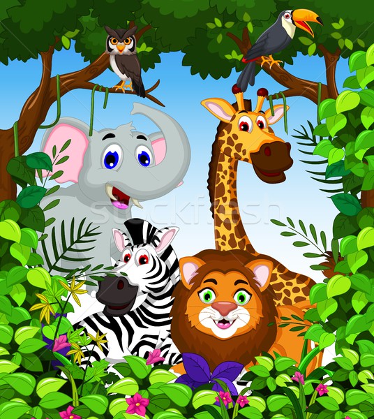 funny animal cartoon collection in the jungle Stock photo © jawa123