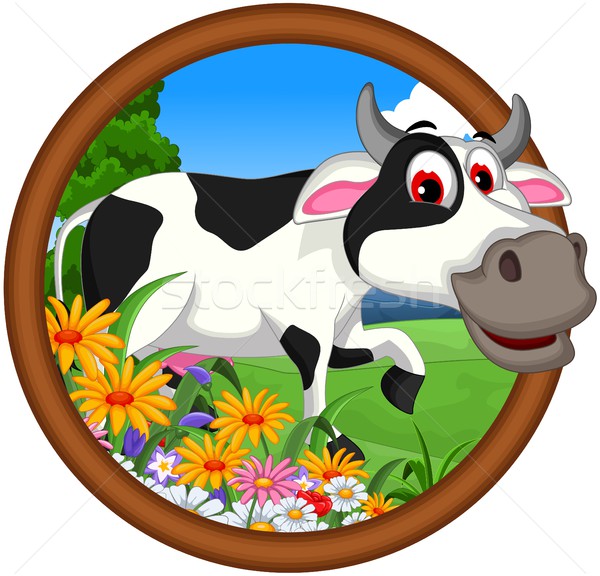 funny cow cartoon posing in frame Stock photo © jawa123